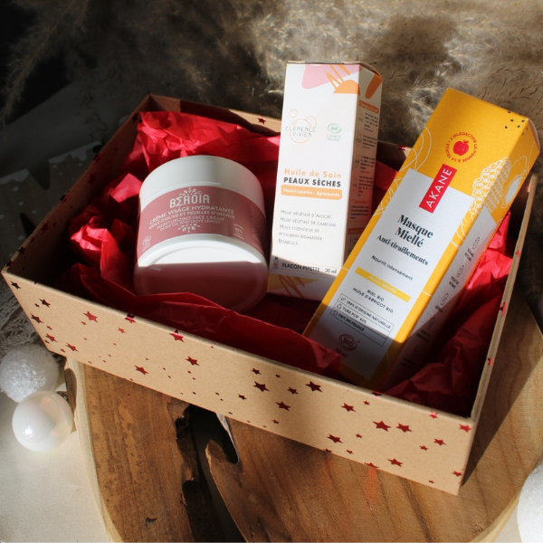 idée cadeau, coffret de noel, coffret skincare peaux sèches fabriqué a la main en france