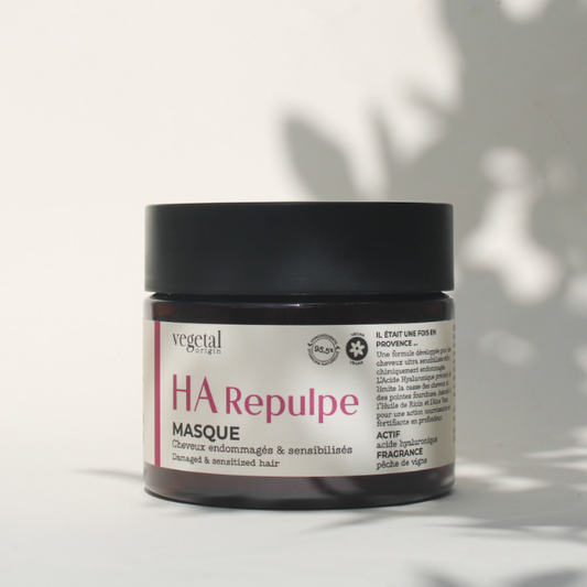 Masque HA Repulpe pour les cheveux endommagés et sensibilsés par les colorations, les appareils chaffants,.. de la marque Vegetal Origin