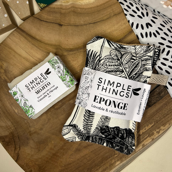 Coffret vaisselle comprenant une éponge lavable et un savon vaisselle mojito de la marque Simple Things