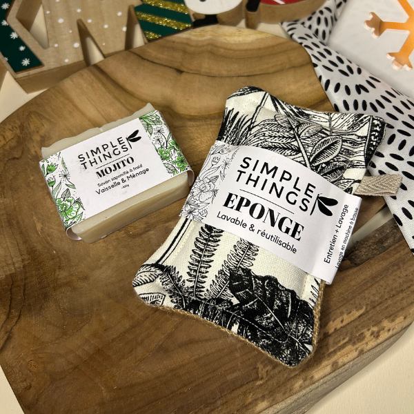 Coffret vaisselle comprenant une éponge lavable et un savon vaisselle mojito de la marque Simple Things