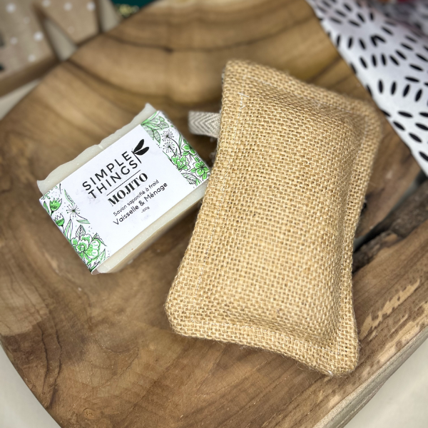 Coffret vaisselle comprenant une éponge lavable et un savon vaisselle mojito de la marque Simple Things