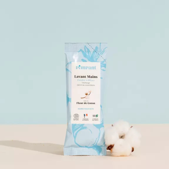 Gel lavant mains fleur de coton poudre à diluer de la marque Pimpant