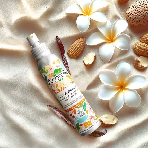 Une huile de soin 100% d'origine végétale, naturellement protectrice contre les méfaits de l'exposition au soleil pour les peaux bronzées, mates ou noires.