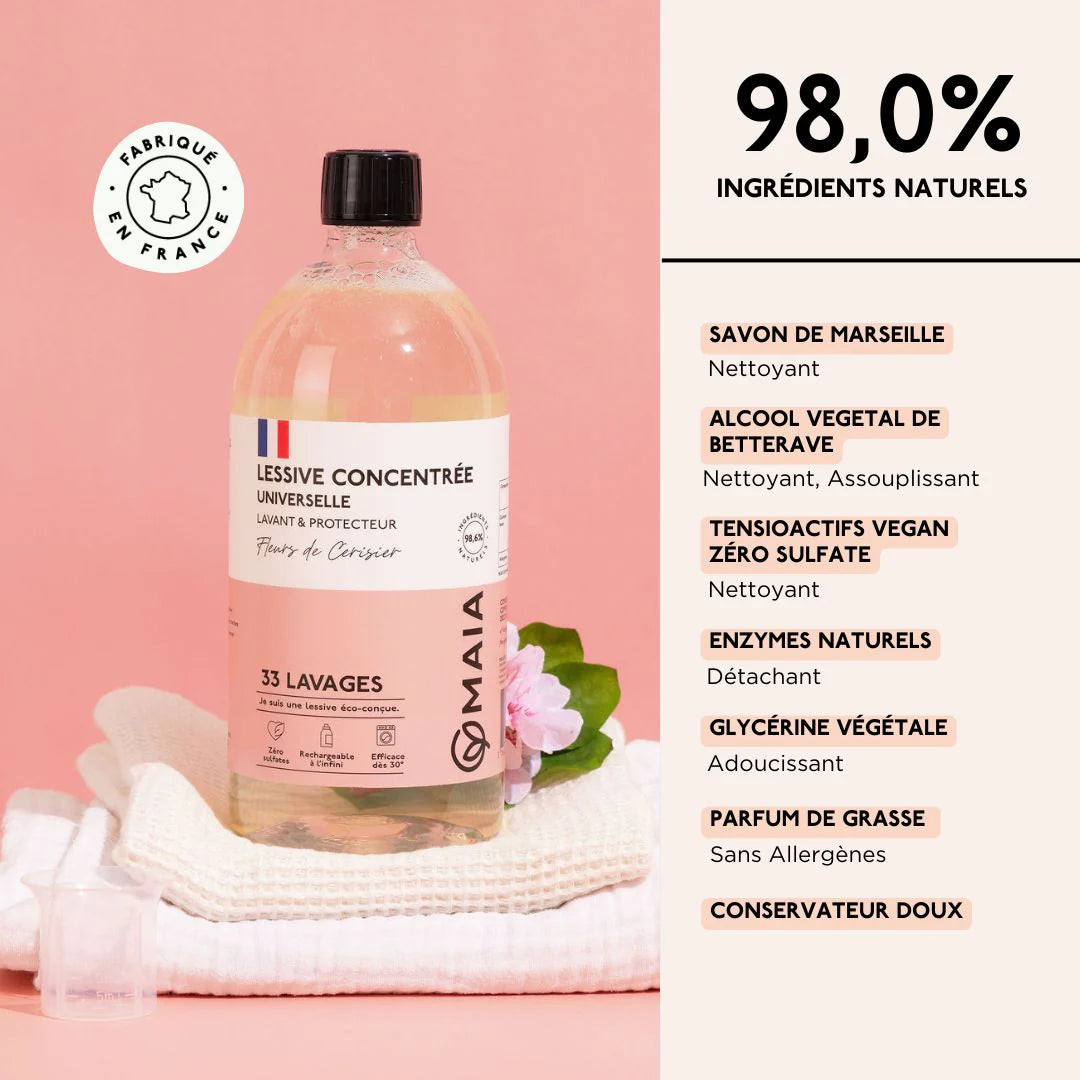 Lessive concentrée lavant & protecteur au parfum de fleur de cerisier de la marque Maia Home