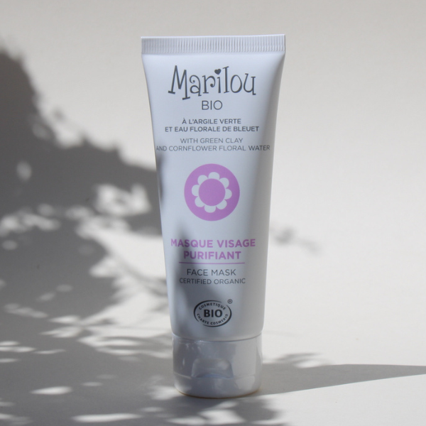 Masque Visage Purifiant à l'Argile Verte et Eau florale de Bleuet de la marque Marilou Bio
