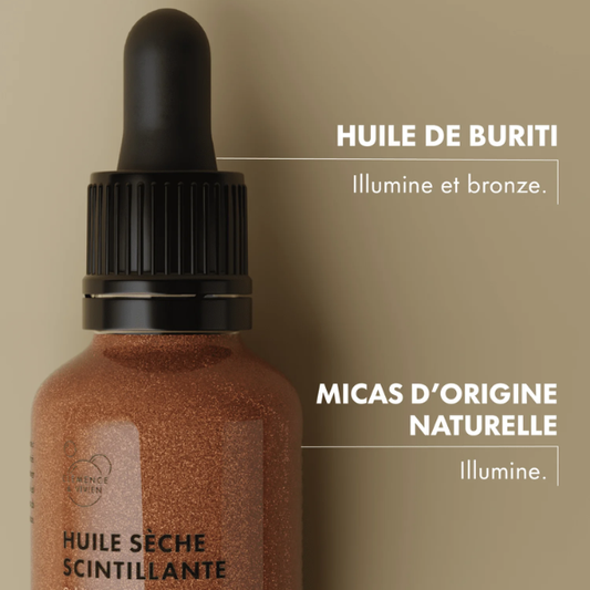 Une huile scintillante délicatement parfumée au monoï.