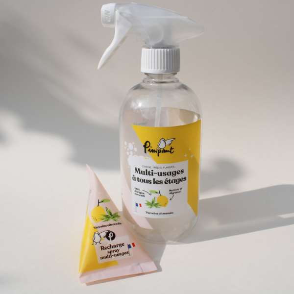 Bouteille rechargeable spray Multi Usage avec berlingot verveine citronné, fabriqué en France