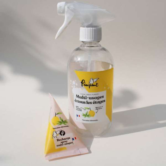 Bouteille rechargeable spray Multi Usage avec berlingot verveine citronné, fabriqué en France
