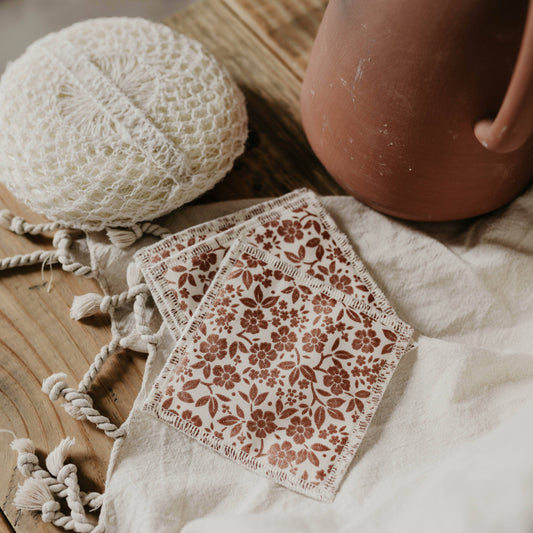 Lingette démaquillante lavable motif terracota, fabriqué en France