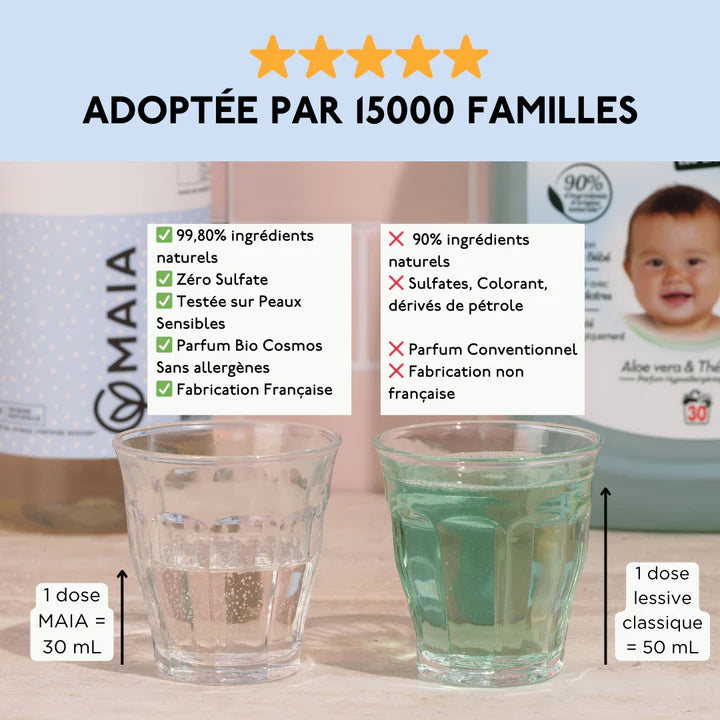 Lessive concentrée pour bébé & peaux sensibles parfum fleur de coton de la marque Maia Home