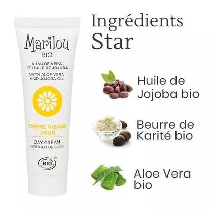 Crème Visage Jour à l'Aloé Vera et Huile de Jojoba de la marque Marilou Bio