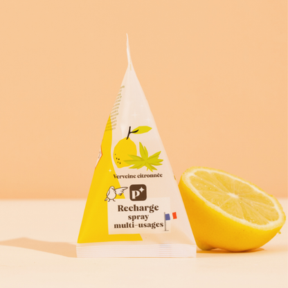 Bouteille rechargeable spray Multi Usage avec berlingot verveine citronné, fabriqué en France 