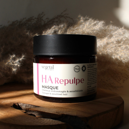 Masque HA Repulpe pour les cheveux endommagés et sensibilsés par les colorations, les appareils chaffants,.. de la marque Vegetal Origin