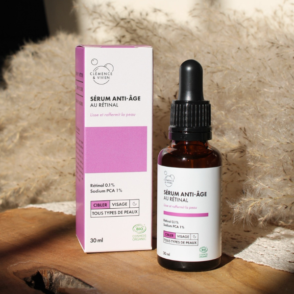 Sérum anti-âge - au rétinal - lissant, raffermissant, antioxydant et hydratant de la marque Clémence & Vivien