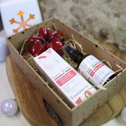 Coffret de Noel, coffret cheveux avec bain d'huile cheveux et un sérum cheveux longueurs et pointes abimés de chez Clémence & Vivien