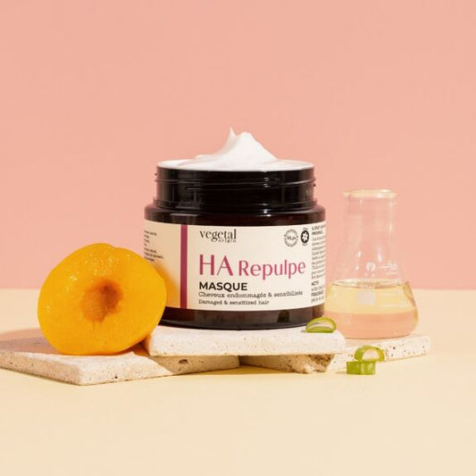 Masque HA Repulpe pour les cheveux endommagés et sensibilsés par les colorations, les appareils chaffants,.. de la marque Vegetal Origin