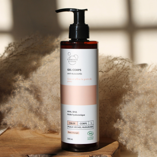 Gel corps anti-rugosités AHA,BHA, Acide hyaluronique de la marque Clémence & Vivien
