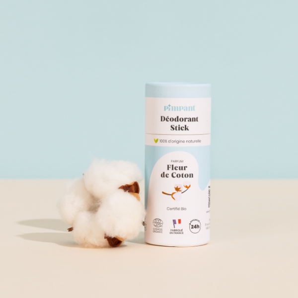 Déodorant solide en stick parfum fleur de coton de la marque Pimpant