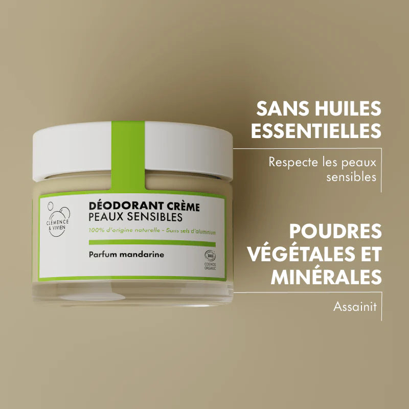 Déodorant solide peau sensible au parfum Mandarine de la marque Clémence & Vivien