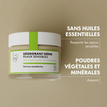 Déodorant solide peau sensible au parfum Mandarine de la marque Clémence & Vivien