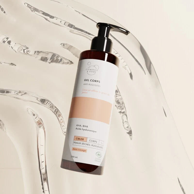 Gel corps anti-rugosités AHA,BHA, Acide hyaluronique de la marque Clémence & Vivien