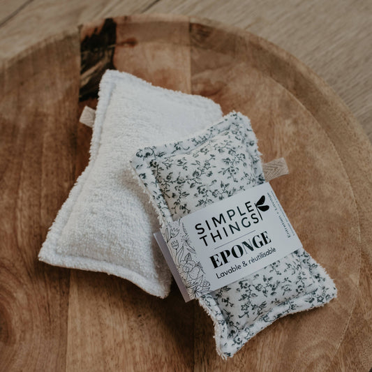 Eponge lavable 'Fleurs grises' fabriqué en France de la marque Simple Things - Eponge réutilisable  française