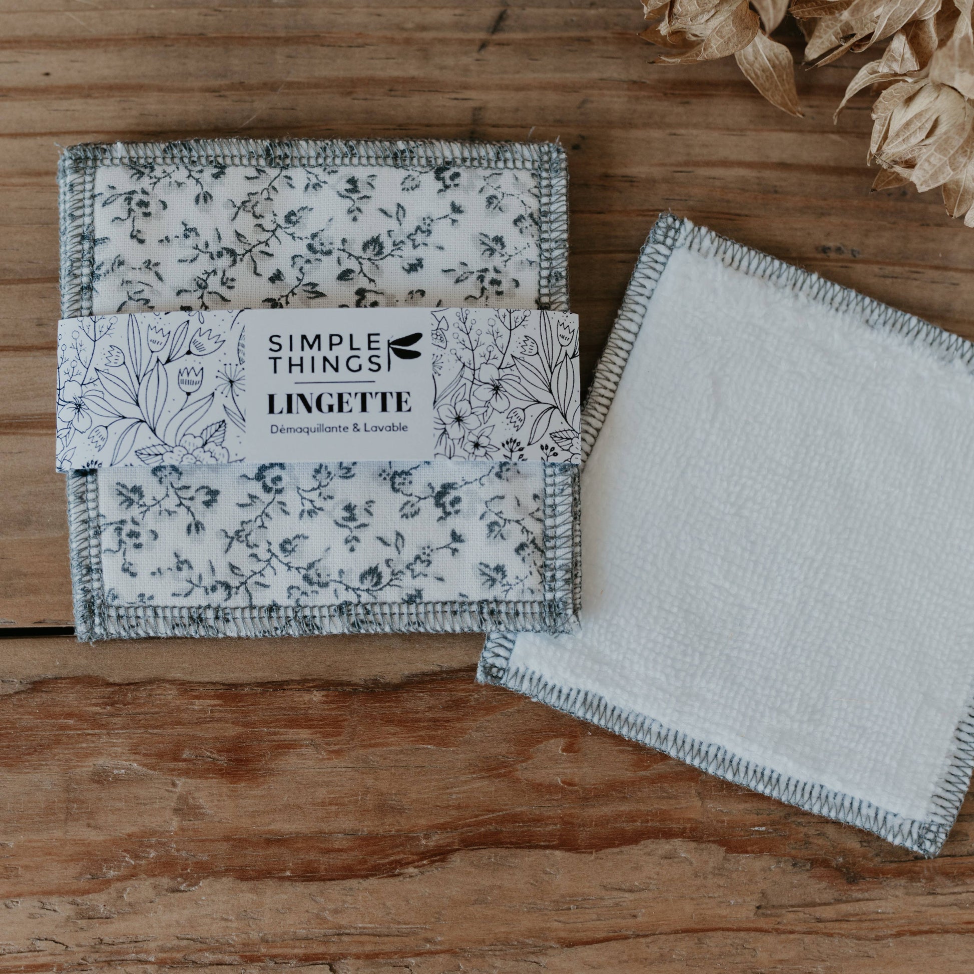 Lingette démaquillante lavable Fleurs grises – secretfrançais